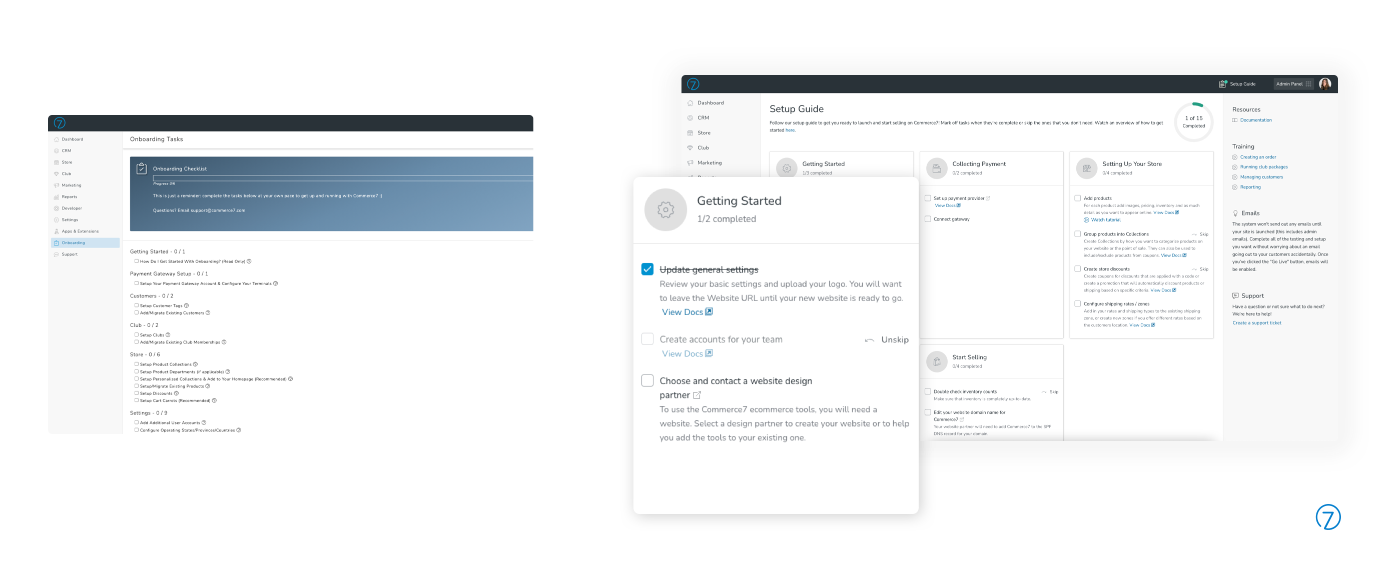 Commerce7 Onboarding guide, before and after